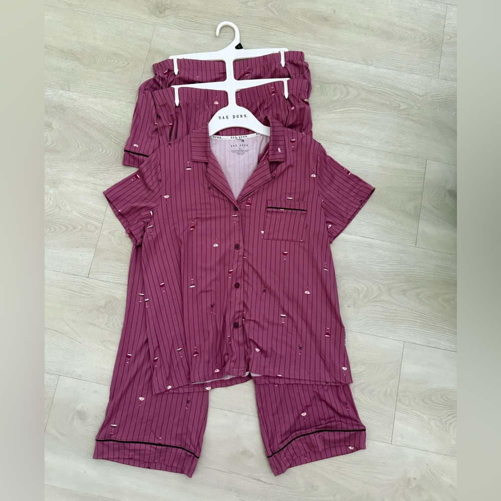 Rae Dunn 3 Pc Striped Wine Glass Pajama Set - Picture 6 of 9